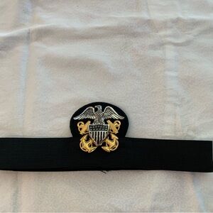 VTG US Navy Officer Visor Cap Band With Eagle Badge Marked Bernard Military